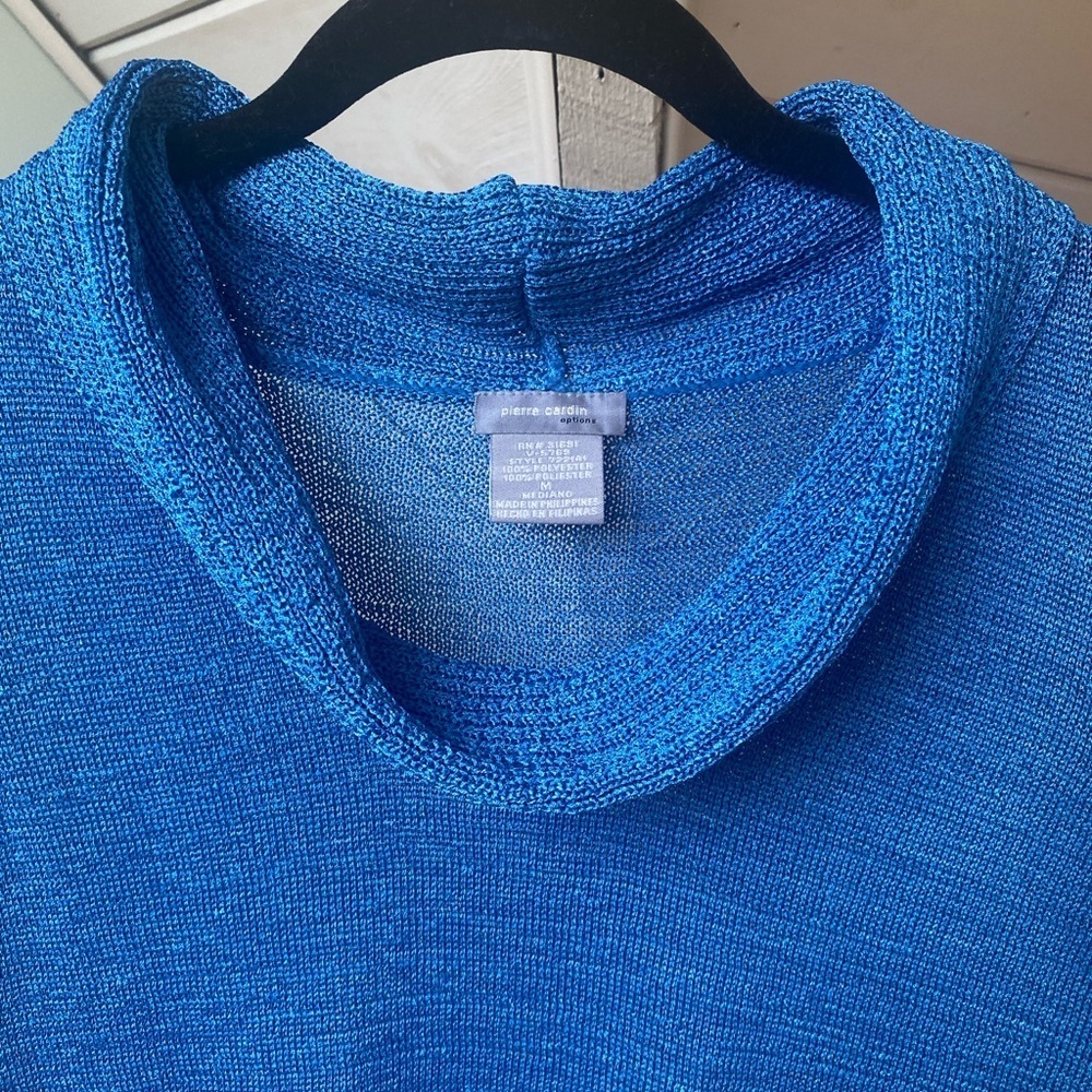 Vintage Pierre Cardin Options Blue Cowl Neck Knit Sleeveless Womens Medium - Picture 3 of 9